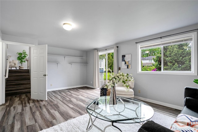 2 199th Pl SE, Bothell, WA 98012 - living area featuring wood finished floors, baseboards, and stairway