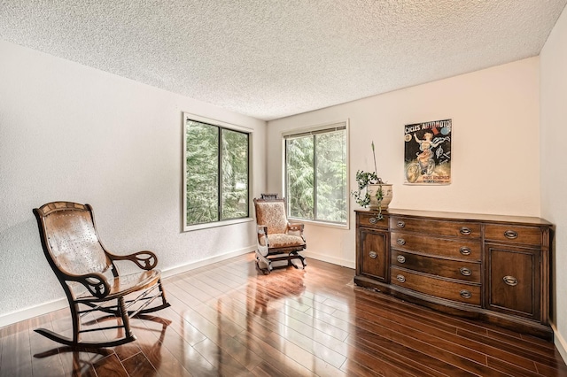 2617 35th Ave SE, Puyallup, WA 98374 - living area featuring a textured ceiling, dark wood finished floors, and baseboards