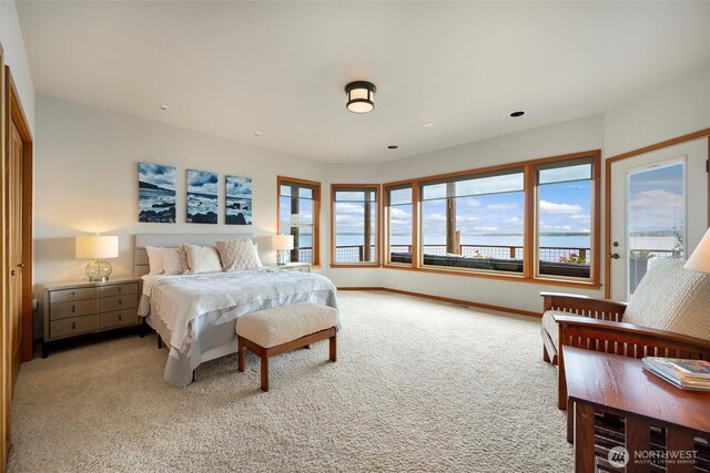 2778 N Nugent Rd N, Lummi Island, WA 98262 - carpeted bedroom with access to outside, baseboards, and recessed lighting