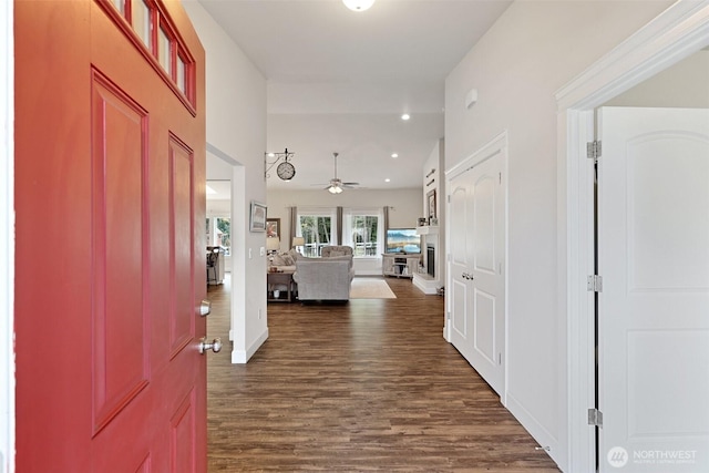 1172 Matterhorn Loop, Camano Island, WA 98282 - entryway with dark wood finished floors, a ceiling fan, recessed lighting, and baseboards