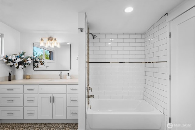 3514 S Tyler St, Tacoma, WA 98409 - full bathroom with shower / bath combination, vanity, recessed lighting, and a chandelier