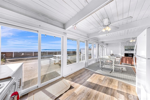 7491 Birch Bay Dr, Blaine, WA 98230 - sunroom with wood finished floors and wood ceiling with exposed beams