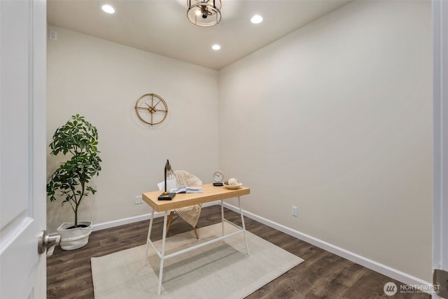 14204 67th Avenue Ct E, Puyallup, WA 98373 - office with dark wood-style floors, baseboards, and recessed lighting