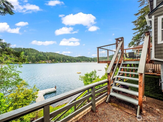 1201 Summit Lake Shore Rd NW, East Olympia, WA 98502 - water view featuring stairway and a heavily wooded area
