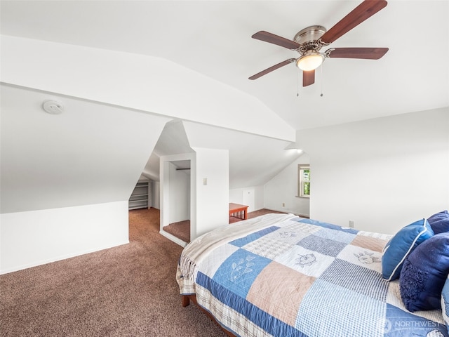 1201 Summit Lake Shore Rd NW, East Olympia, WA 98502 - bedroom featuring lofted ceiling, carpet floors, and a ceiling fan