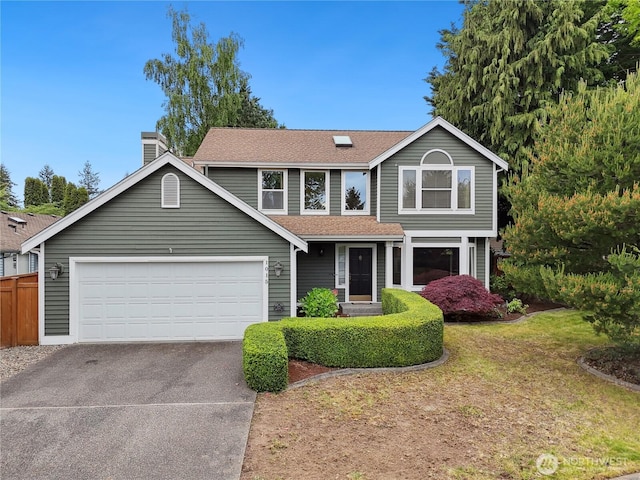 1015 SW 348th Pl, Federal Way, WA 98023 - traditional-style house with a garage, driveway, a chimney, and a shingled roof