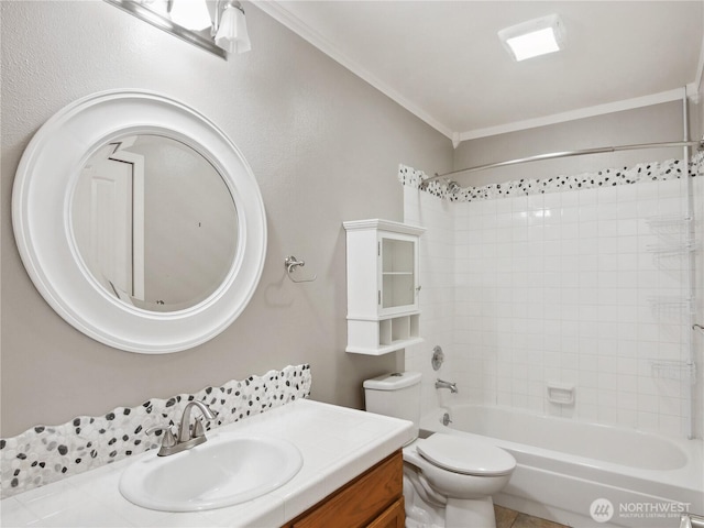 1015 SW 348th Pl, Federal Way, WA 98023 - bathroom with vanity, shower / washtub combination, toilet, and ornamental molding