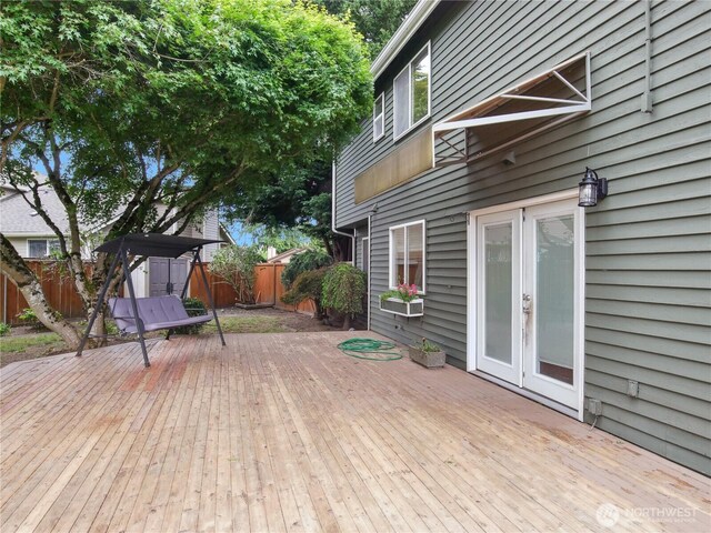1015 SW 348th Pl, Federal Way, WA 98023 - wooden deck with a fenced backyard, french doors, and a gazebo