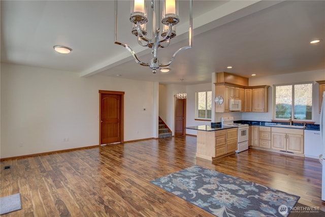 46 Wildwood Ln, Cathlamet, WA 98612 - kitchen with white appliances, a chandelier, plenty of natural light, open floor plan, and recessed lighting