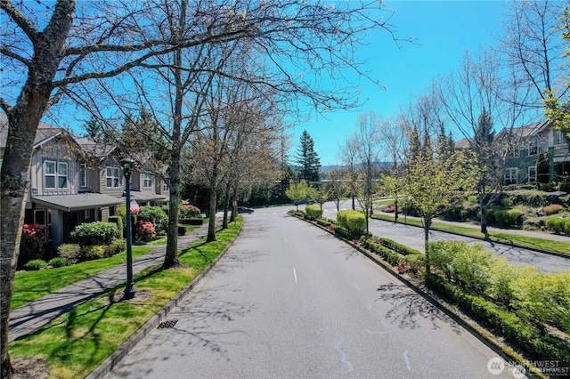 7732 Fairway Ave SE Unit 203, Snoqualmie, WA 98065 - view of asphalt street with curbs, sidewalks, street lights, and a residential view