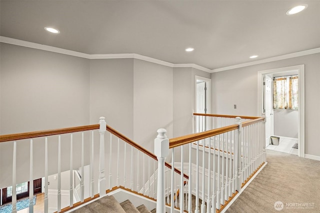 12153 SE 307th Pl, Auburn, WA 98092 - stairway featuring recessed lighting, crown molding, carpet, and baseboards
