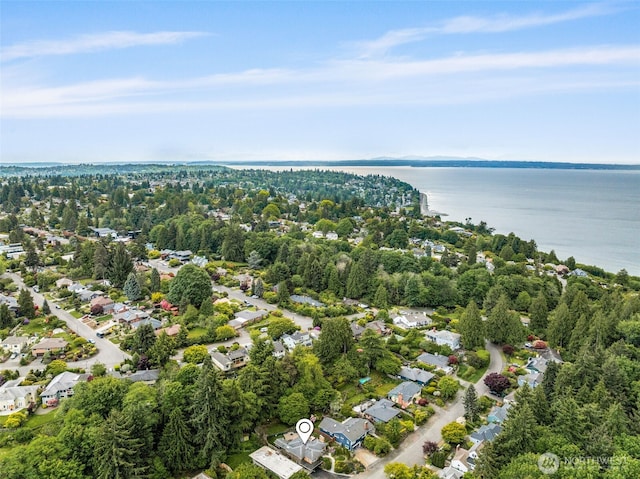 1309 NW Norcross Way, Seattle, WA 98177 - aerial overview of property's location featuring a large body of water, nearby suburban area, and a tree filled landscape