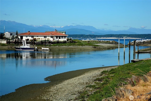 3596 Shell St, Greenbank, WA 98253 - water view with a mountain backdrop and a dock