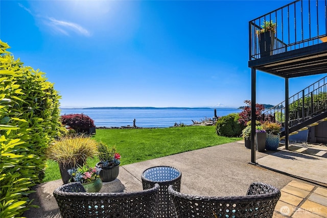 4864 Rockaway Beach Rd NE, Bainbridge Island, WA 98110 - view of patio / terrace featuring a water view and stairs