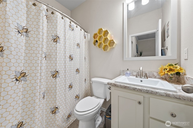 20318 E 67th Ave E, Spanaway, WA 98387 - bathroom featuring toilet, vanity, and curtained shower