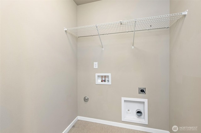 5614 Douglas Ave SE, Auburn, WA 98092 - laundry area with hookup for an electric dryer, washer hookup, baseboards, light carpet, and gas dryer hookup