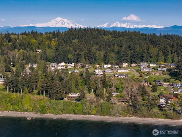 2579 W Shore Dr, Lummi Island, WA 98262 - aerial view of property and surrounding area featuring a forest and a water and mountain view