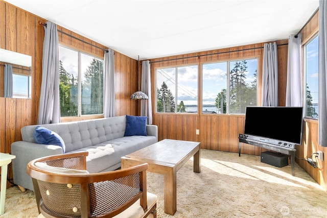 5142 Seaview Dr, Blaine, WA 98230 - carpeted living room featuring wood walls