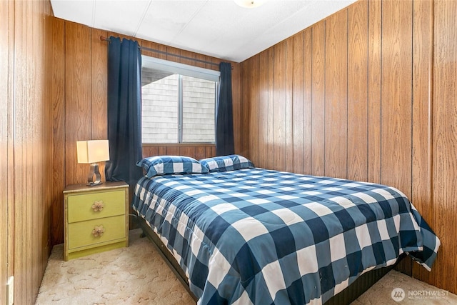 5142 Seaview Dr, Blaine, WA 98230 - bedroom featuring carpet flooring and wood walls