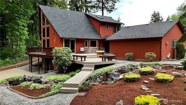 10802 NE 27th Ct, Vancouver, WA 98686 - rear view of house with a wooden deck, roof with shingles, and a patio area