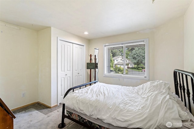 26005 225th Ct SE, Maple Valley, WA 98038 - bedroom with baseboards, a closet, carpet, and recessed lighting