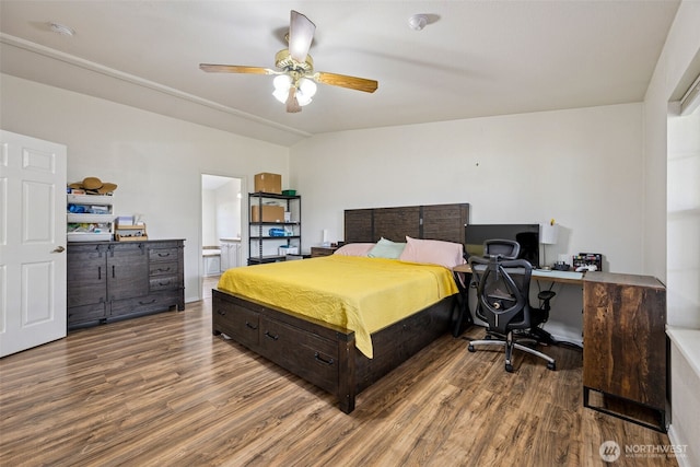 17419 11th Avenue Ct E, Spanaway, WA 98387 - bedroom featuring wood finished floors, an office area, and a ceiling fan