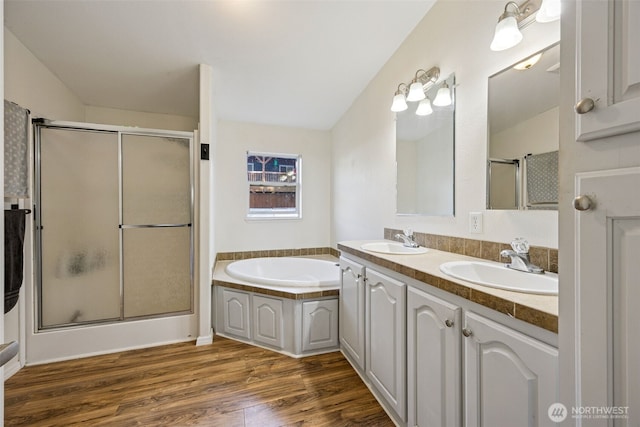 17419 11th Avenue Ct E, Spanaway, WA 98387 - full bath featuring a shower with door, double vanity, and a garden tub