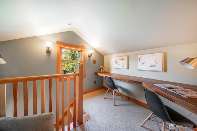 528 N 83rd St, Seattle, WA 98103 - office with lofted ceiling, carpet flooring, built in desk, and baseboards