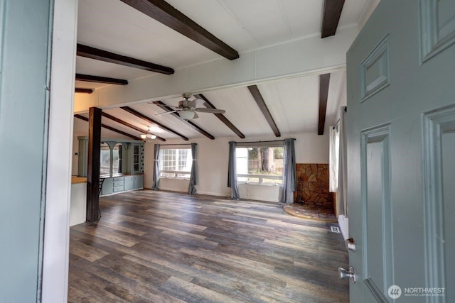 7300 V Pl, Long Beach, WA 98631 - unfurnished living room featuring ceiling fan and wood finished floors
