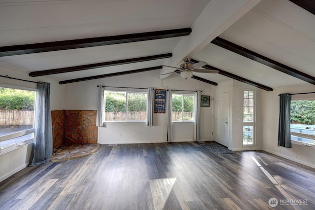 7300 V Pl, Long Beach, WA 98631 - unfurnished living room featuring wood finished floors, a ceiling fan, and baseboards