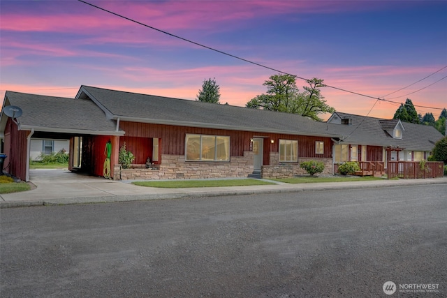 284 Division Ave, Morton, WA 98356 - ranch-style home with stone siding, concrete driveway, and a shingled roof