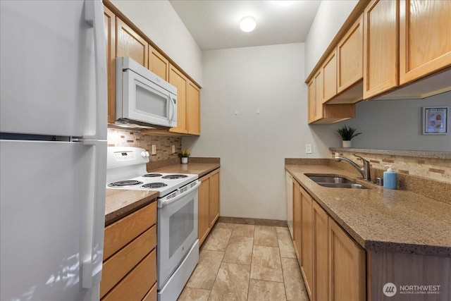 18930 Bothell Everett Hwy Unit V201, Bothell, WA 98012 - kitchen featuring white appliances, a sink, decorative backsplash, and light stone countertops