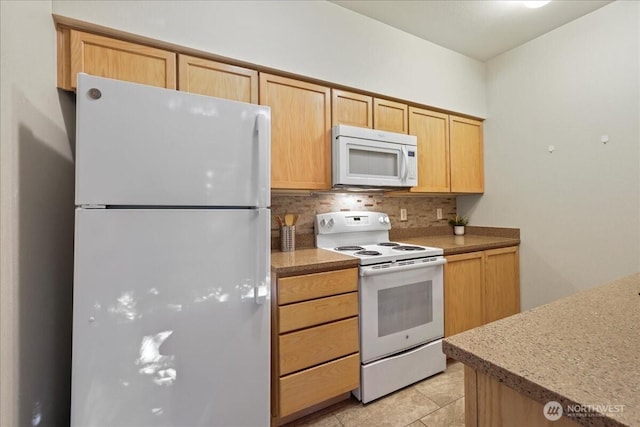 18930 Bothell Everett Hwy Unit V201, Bothell, WA 98012 - kitchen featuring white appliances, decorative backsplash, light brown cabinets, and light tile patterned floors