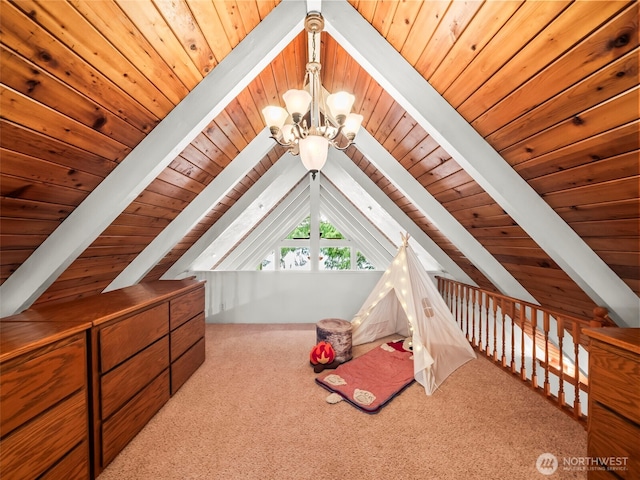 271 E Ballantrae Dr, Shelton, WA 98584 - unfurnished bedroom with wooden ceiling, a chandelier, and carpet