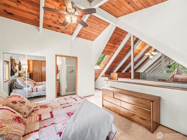 271 E Ballantrae Dr, Shelton, WA 98584 - carpeted bedroom with wood ceiling and a chandelier