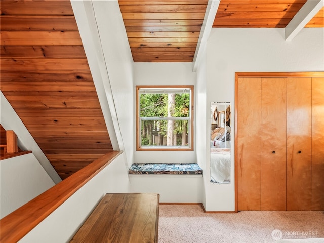 271 E Ballantrae Dr, Shelton, WA 98584 - hallway with carpet floors, wood ceiling, and baseboards