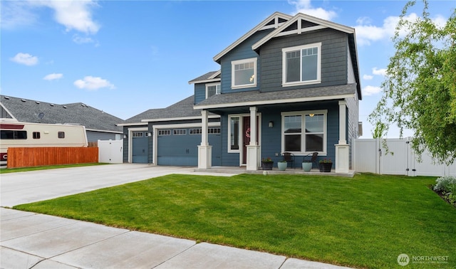 509 L NE, Quincy, WA 98848 - view of front of property with covered porch, driveway, an attached garage, a gate, and a shingled roof