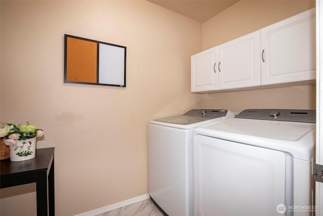 19 198th Pl SE, Bothell, WA 98012 - laundry room with separate washer and dryer, cabinet space, baseboards, and light marble finish flooring