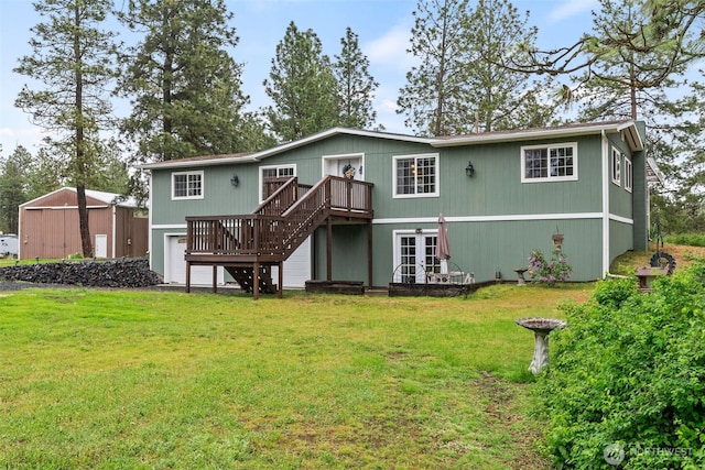 4224 N Brooks Rd, Medical Lake, WA 99022 - back of house with a wooden deck, a yard, and stairway
