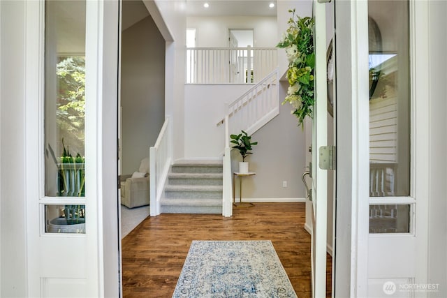13302 53rd Ave NW, Gig Harbor, WA 98332 - entryway featuring wood finished floors, stairs, recessed lighting, and baseboards