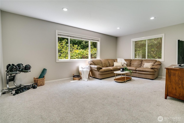 13302 53rd Ave NW, Gig Harbor, WA 98332 - living room featuring carpet floors, recessed lighting, and baseboards