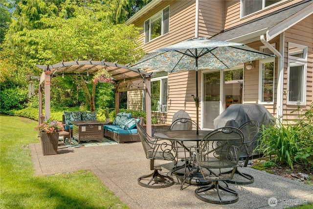 13302 53rd Ave NW, Gig Harbor, WA 98332 - view of patio featuring a pergola, an outdoor hangout area, and grilling area