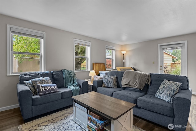 5003 219th St SW, Mountlake Terrace, WA 98043 - living room featuring wood finished floors and baseboards