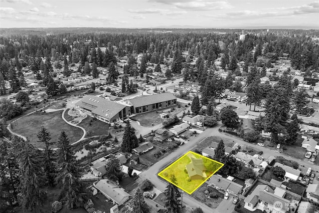 5003 219th St SW, Mountlake Terrace, WA 98043 - aerial view of property's location with property parcel outlined and a heavily wooded area