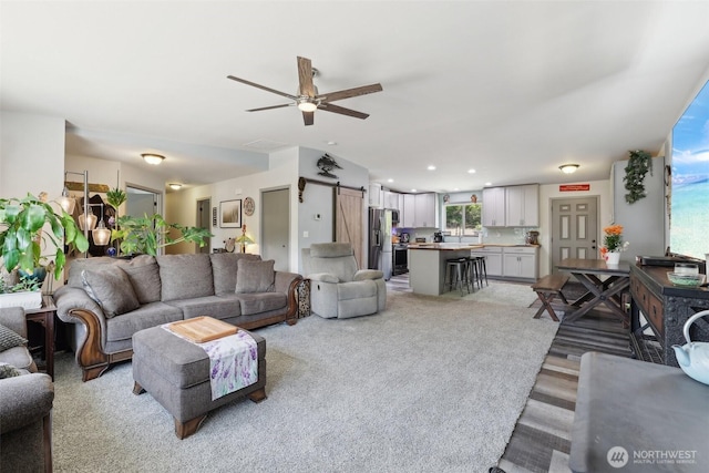 822 Filbert Rd, Cle Elum, WA 98922 - living area with a barn door and a ceiling fan