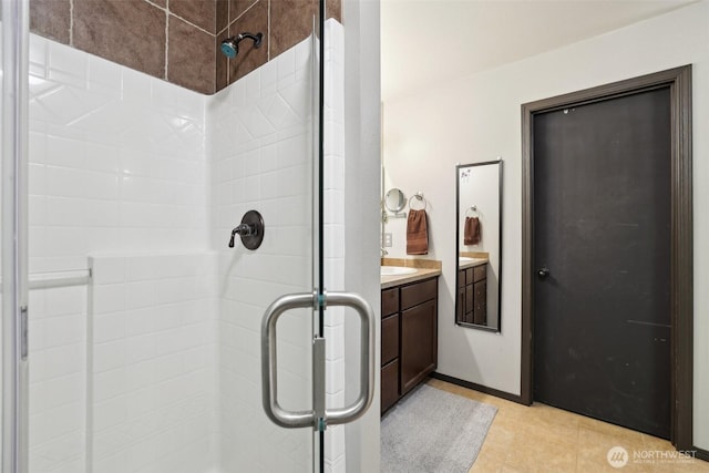 822 Filbert Rd, Cle Elum, WA 98922 - full bath featuring a stall shower, tile patterned flooring, and vanity