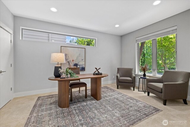 12126NE 106th Pl, Kirkland, WA 98033 - office featuring carpet floors, plenty of natural light, recessed lighting, and baseboards