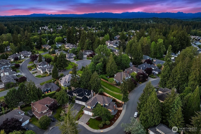 24228 SE 47th St, Sammamish, WA 98029 - aerial view at dusk of a view of trees, a residential view, and a mountain view
