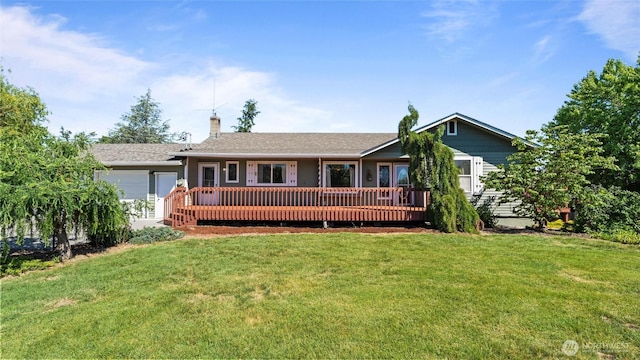 842 W Langdon Rd, Walla Walla, WA 99362 - back of house featuring a garage, a chimney, a yard, and a deck