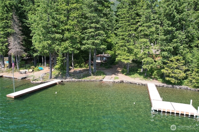 71 N Potlatch Dr N, Hoodsport, WA 98548 - view of yard with a floating dock and a wooded view